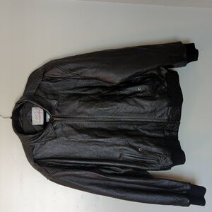 New Accents Vintage Black Leather Heavy Bomber‎ Jacket XL